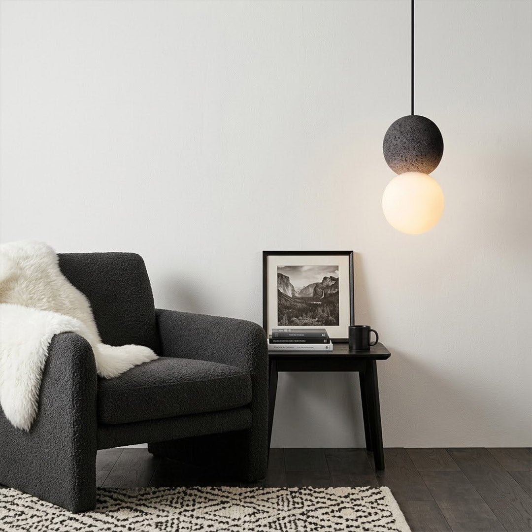 Norra Black concrete mini pendant single light powder room half bath modern minimalist industrial