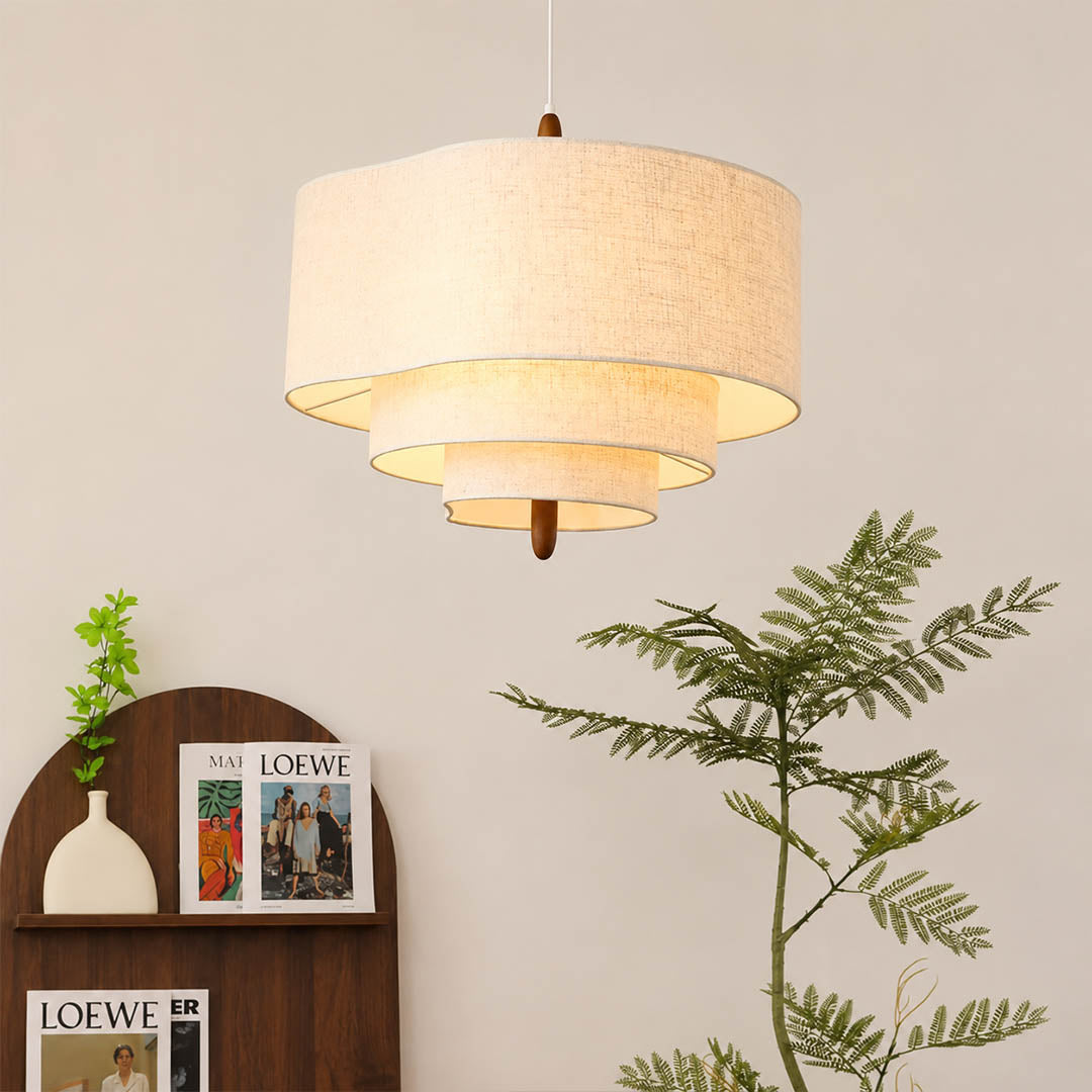 Nuvola pendant light signature multi-layered off-white fabric shade triple layer soft textured Scandinavian Japandi tradition detail close up craftsmanship