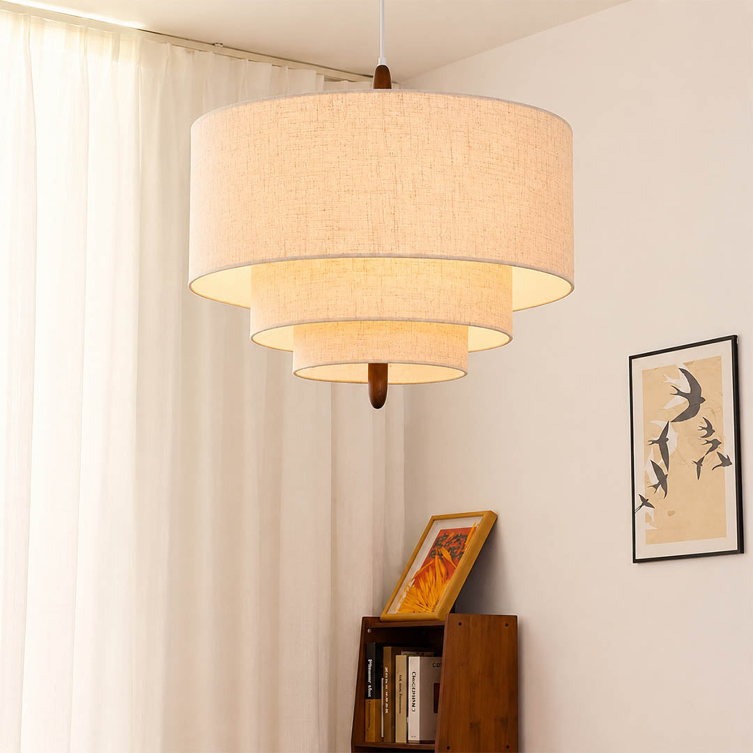 Nuvola pendant light signature multi-layered off-white fabric shade triple layer soft textured Scandinavian Japandi tradition detail close up craftsmanship