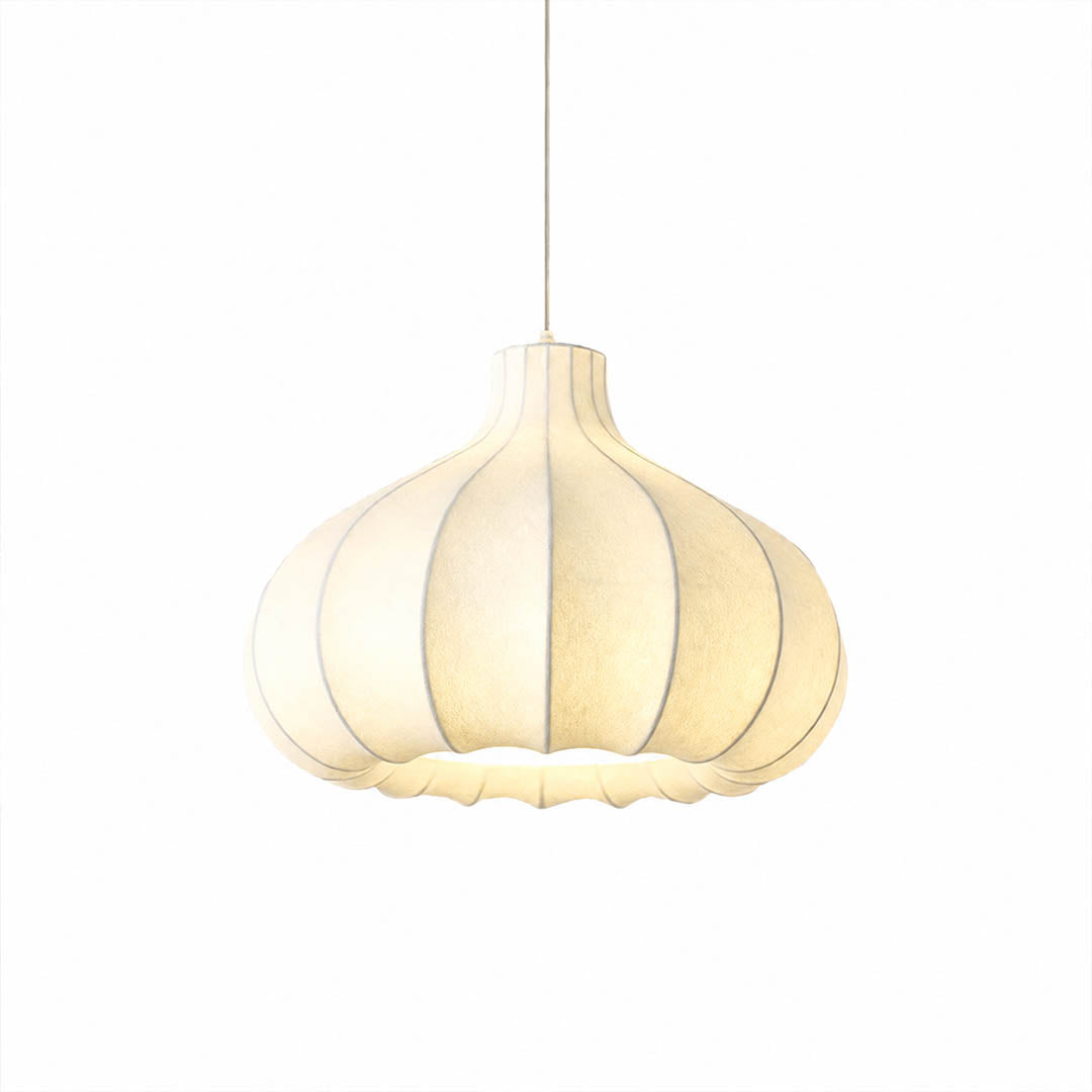 Odalia silk drum pendant light medium 19.6 inch white handcrafted premium silk shade metal frame Japandi minimalist Scandinavian modern dining living room white background