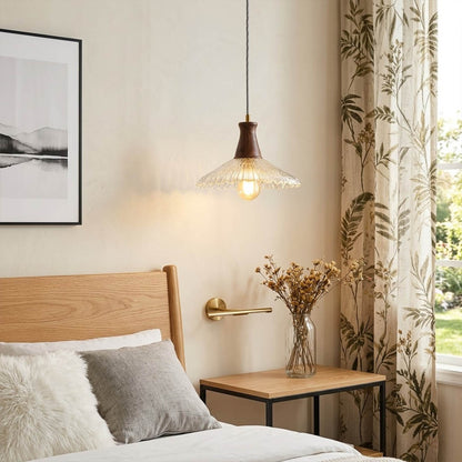 Olive small pendant light hanging beside nightstand bedroom replacement for table lamp