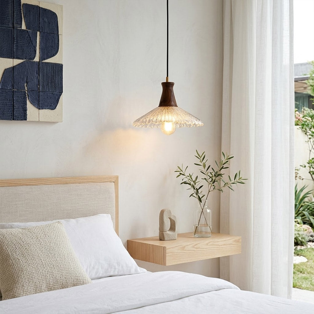 Olive small pendant light hanging beside nightstand bedroom replacement for table lamp