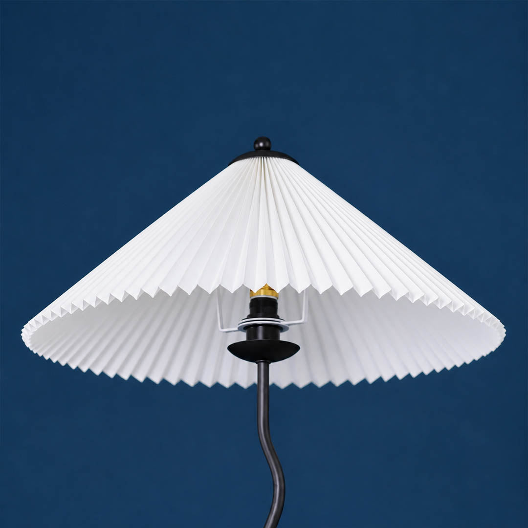 Onda floor lamp complete composition squiggle base fabric drum shade sculptural presence postmodern inspired proportion architectural