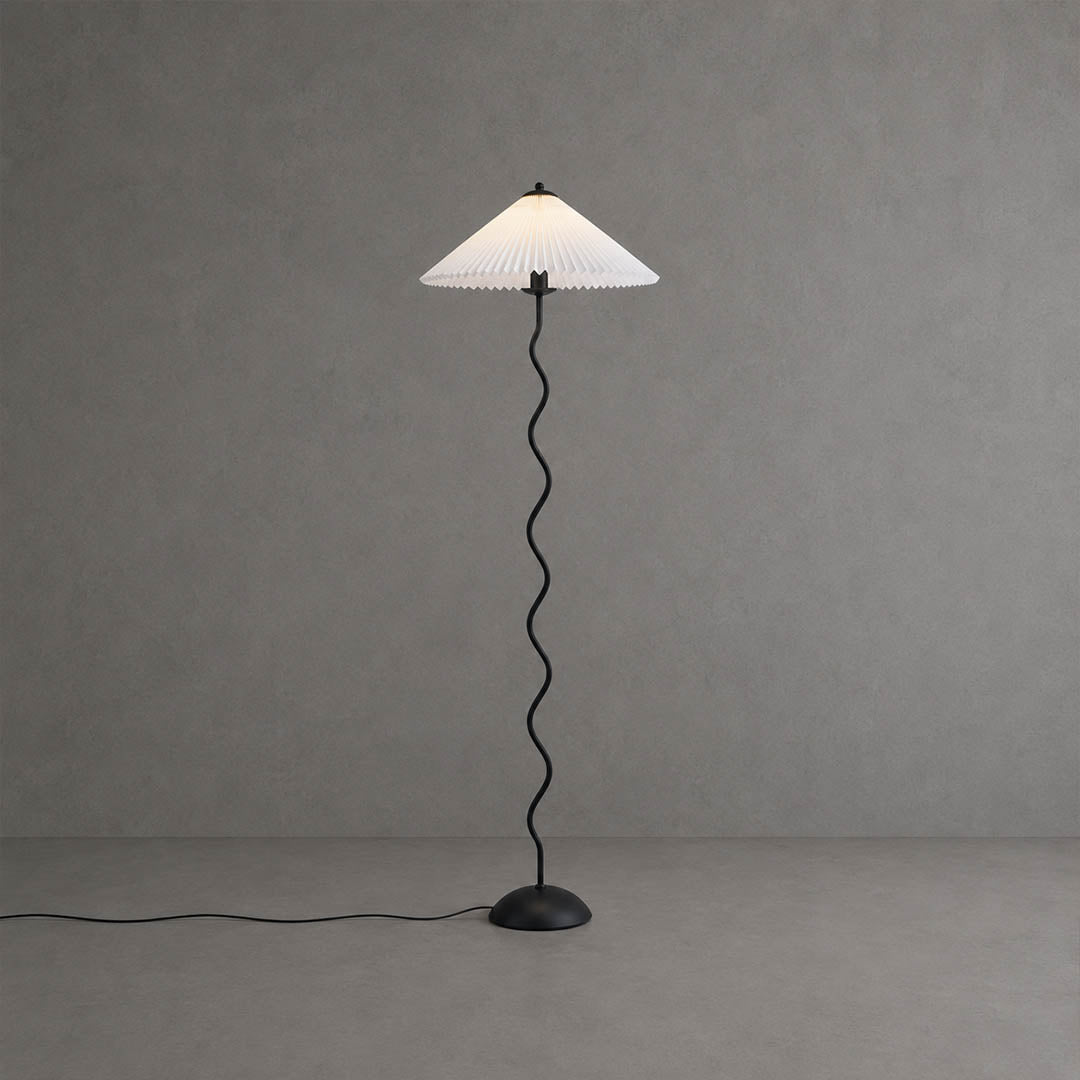 Onda floor lamp 3 shade colors beige white dark green side by side comparison sculptural squiggle wavy black metal base reference