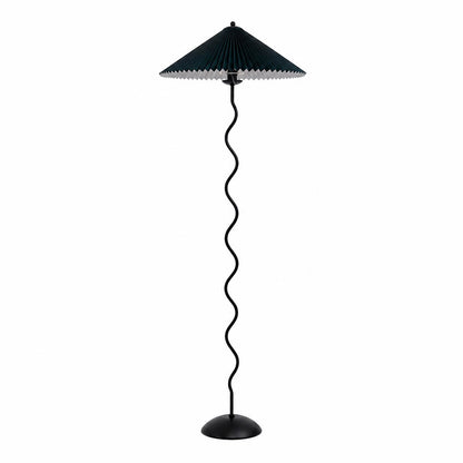 Onda floor lamp modern sculptural squiggle wavy black metal base black fabric drum shade 59 inch tall E14 total black minimalist graphic postmodern Memphis inspired statement bedroom white background
