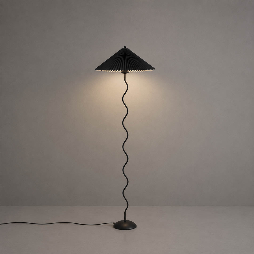 Onda floor lamp 3 shade colors beige white dark green side by side comparison sculptural squiggle wavy black metal base reference