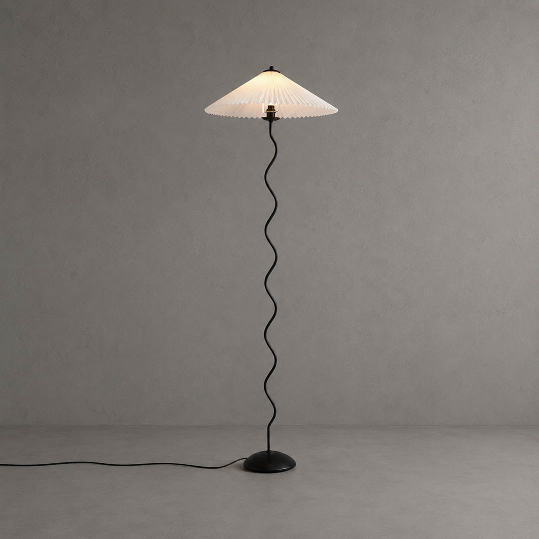 Onda floor lamp 3 shade colors beige white dark green side by side comparison sculptural squiggle wavy black metal base reference