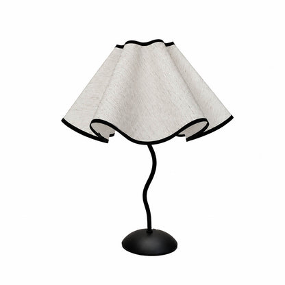 Onda table lamp modern vintage sculptural squiggly wavy black metal base white linen pleated shade 14.1 inch bedside statement bedroom postmodern inspired unique white background