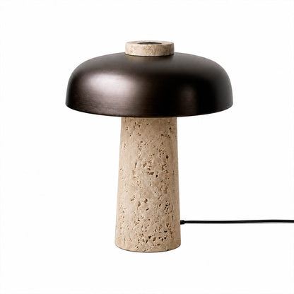 Onda travertine dome table lamp small 9 inch reverse dome matte black shade natural stone base modern industrial minimalist Japandi white background