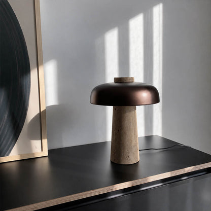 Onda small travertine dome table lamp Japandi modern desk reading corner study office minimalist matte black warm glow lifestyle interior