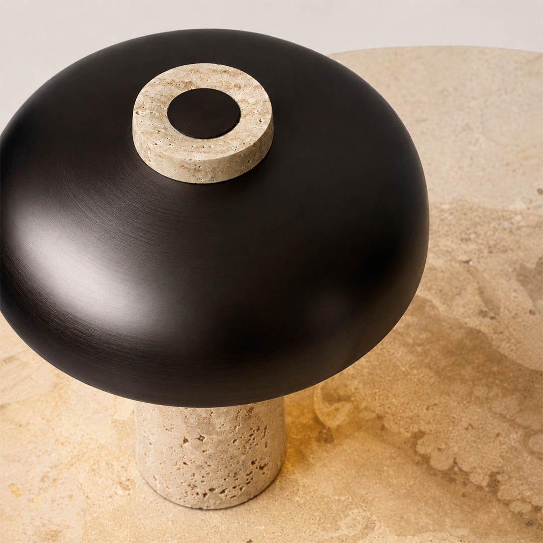 Onda small travertine dome table lamp minimalist coffee table tea accent modern industrial Japandi warm glow lifestyle interior