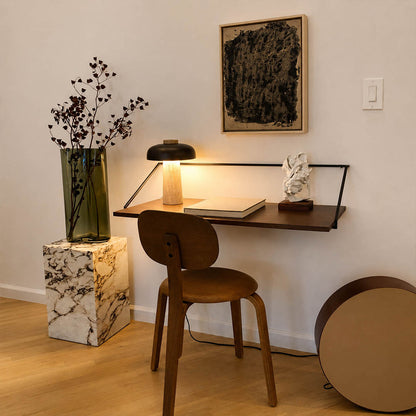Onda small travertine dome table lamp Japandi modern desk reading corner study office minimalist matte black warm glow lifestyle interior