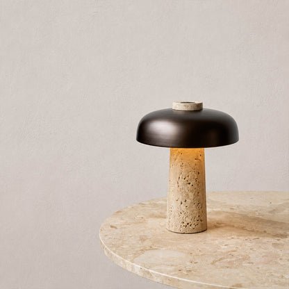 Onda small travertine dome table lamp minimalist coffee table tea accent modern industrial Japandi warm glow lifestyle interior