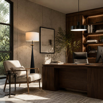 Orbelle floor lamp home office study corner reading ambient modern stacked circle American home lifestyle interior styled