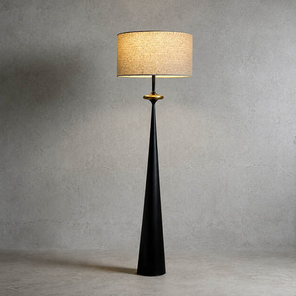 Orbelle floor lamp black beige shade stacked circle base modern metal fabric tall floor lamp white background front view