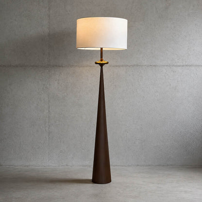 Orbelle floor lamp walnut color white shade stacked circle base modern metal tall floor lamp white background front view