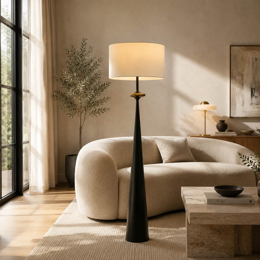 Orbelle floor lamp living room sofa side stacked circle modern warm ambient reading American home lifestyle interior styled
