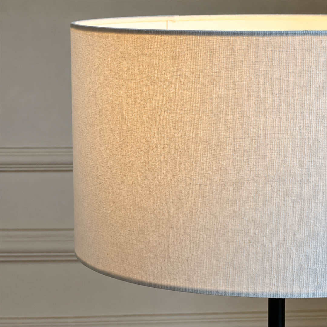 Orbelle floor lamp fabric shade soft diffused glare free warm glow detail close up seamless handmade