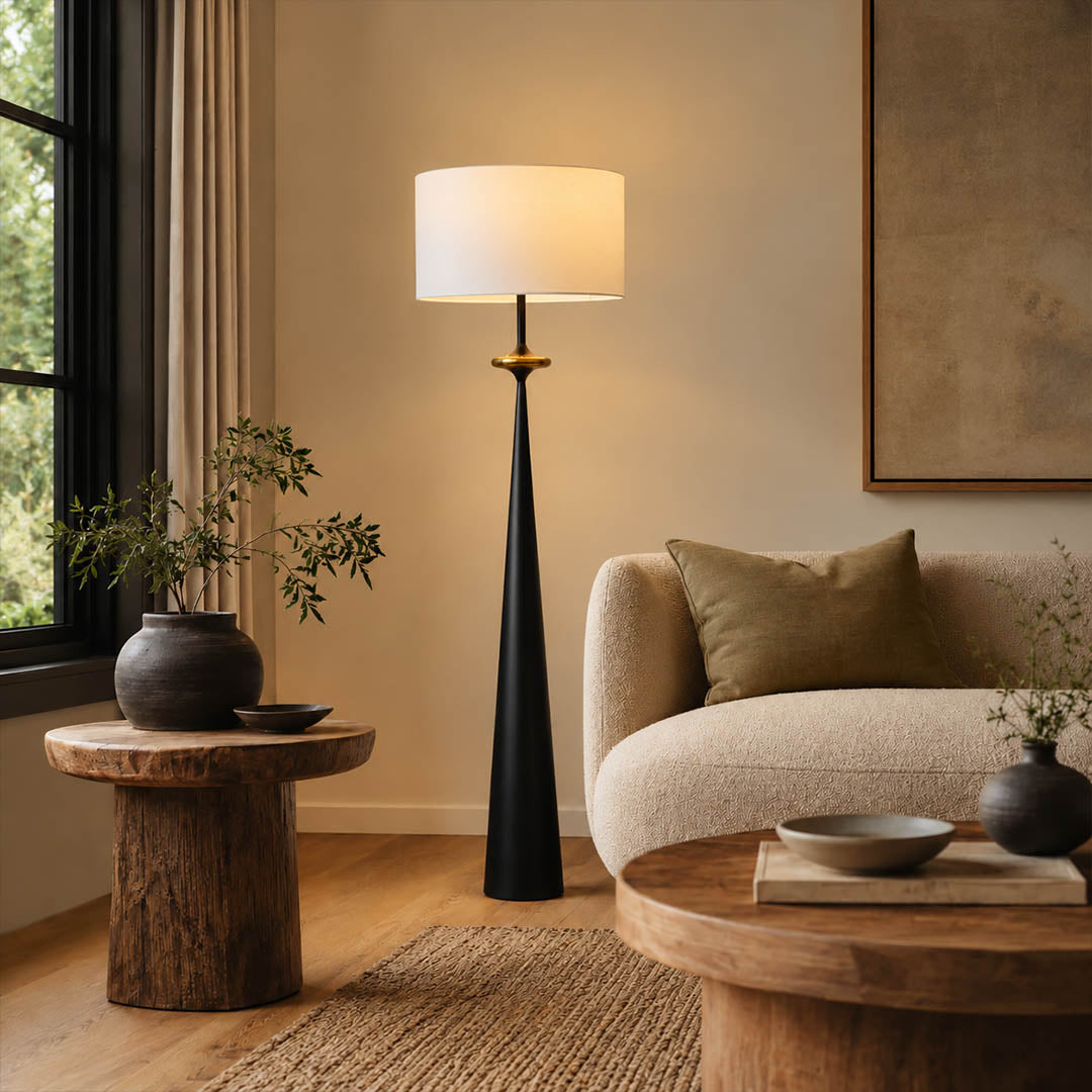 Orbelle floor lamp living room sofa side stacked circle modern warm ambient reading American home lifestyle interior styled