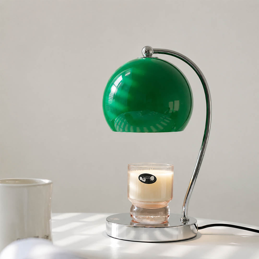 Orbet sphere candle warmer lamp study desk scent warming warm glow chrome cute relaxing American home lifestyle interior
