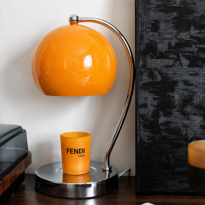 Orbet sphere candle warmer lamp spherical shade chrome base cute rounded form detail close up