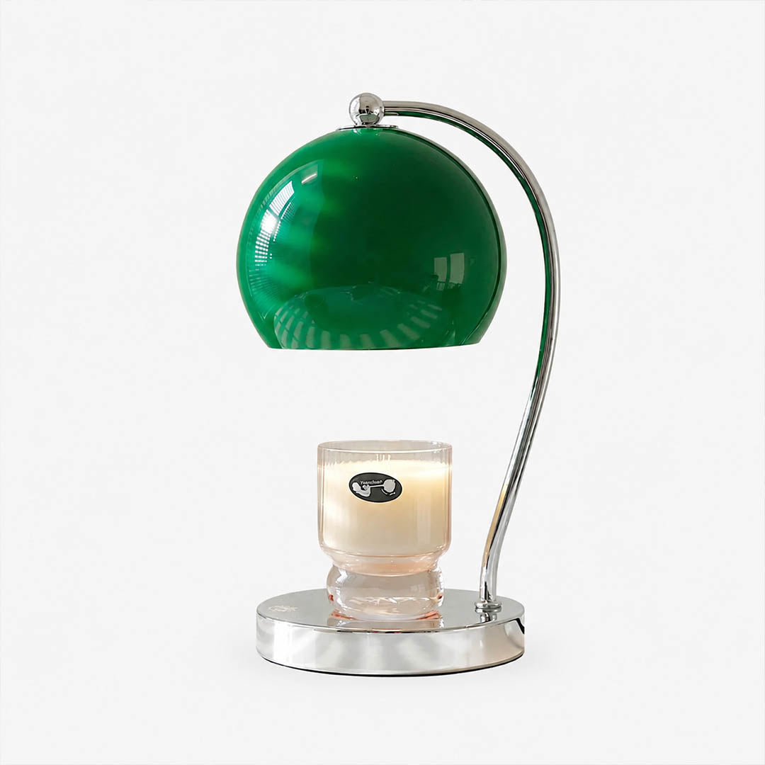 Orbet sphere candle warmer lamp chrome green spherical shade scent warmer cute white background front view