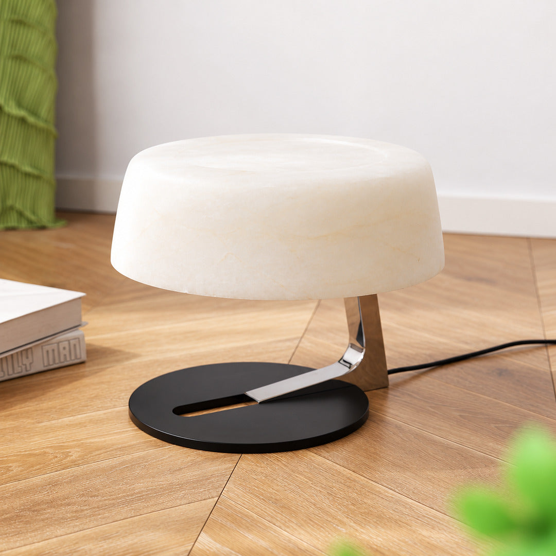 Orbita alabaster table lamp as an accent light on a home office desk
