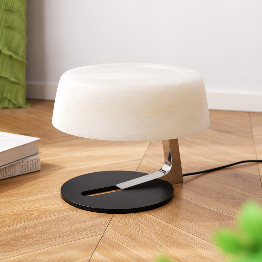 Orbita alabaster table lamp as an accent light on a home office desk