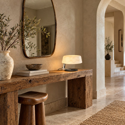 Orbita alabaster table lamp on an entryway console