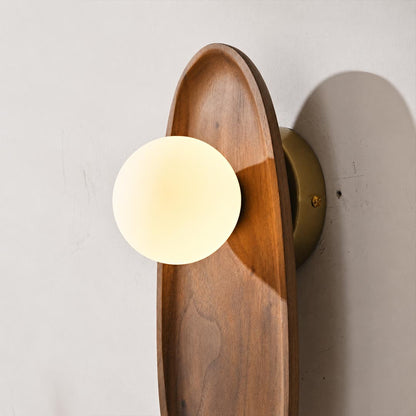 Ovi wood wall lamp walnut wood backplate wall mount hardwired installation detail close up hardware