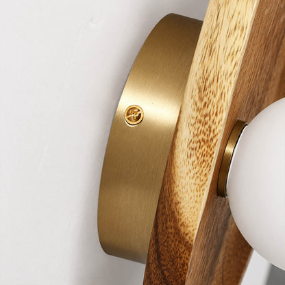 Ovi wood wall lamp walnut wood backplate wall mount hardwired installation detail close up hardware