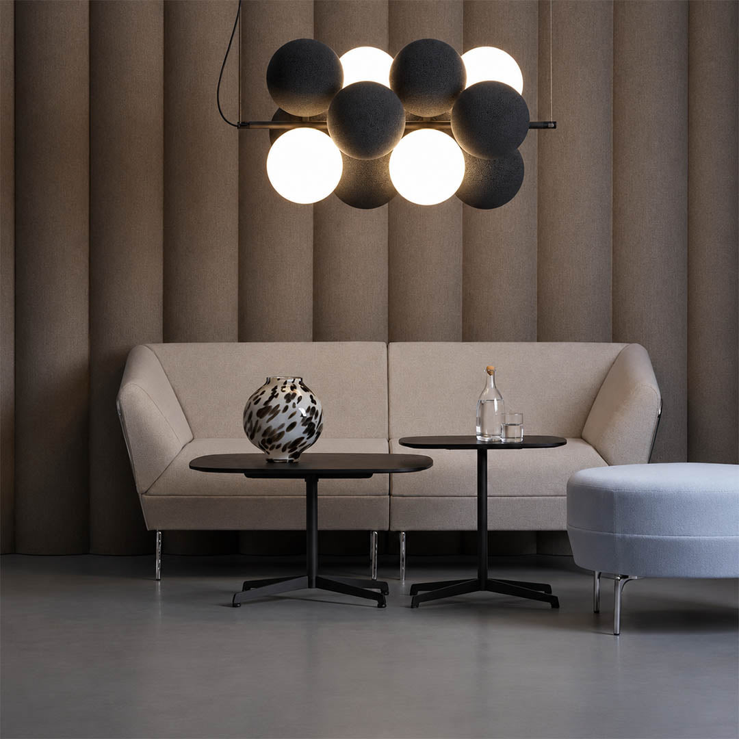 Palina horizontal light grey balloon bubble PVC cluster pendant modern living room seating group minimalist warm ambient lifestyle interior
