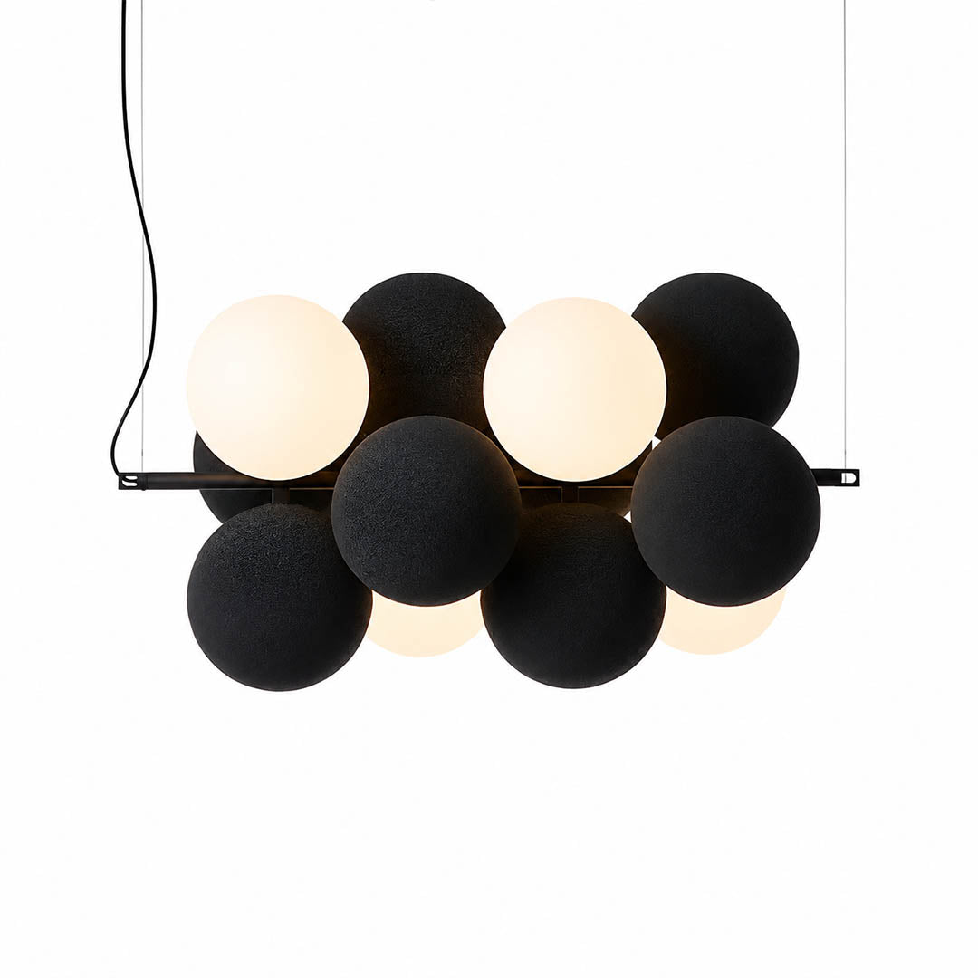Palina balloon bubble PVC cluster pendant light horizontal 22.8 inch anthracite grey deep charcoal rounded shades G9 sockets modern retro kitchen island white background