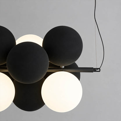 Palina metal frame black cluster structure architectural connecting bubble shades industrial modern detail close up