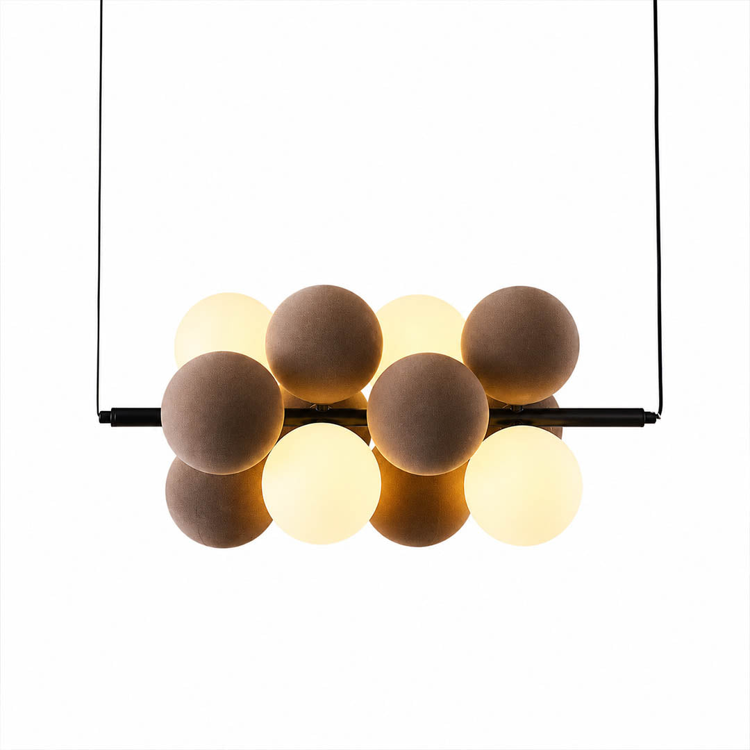 Palina balloon bubble PVC cluster pendant light horizontal 22.8 inch terracotta warm earthy orange rounded shades G9 sockets statement retro modern kitchen island white background