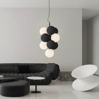 Palina horizontal light grey balloon bubble PVC cluster pendant modern living room seating group minimalist warm ambient lifestyle interior