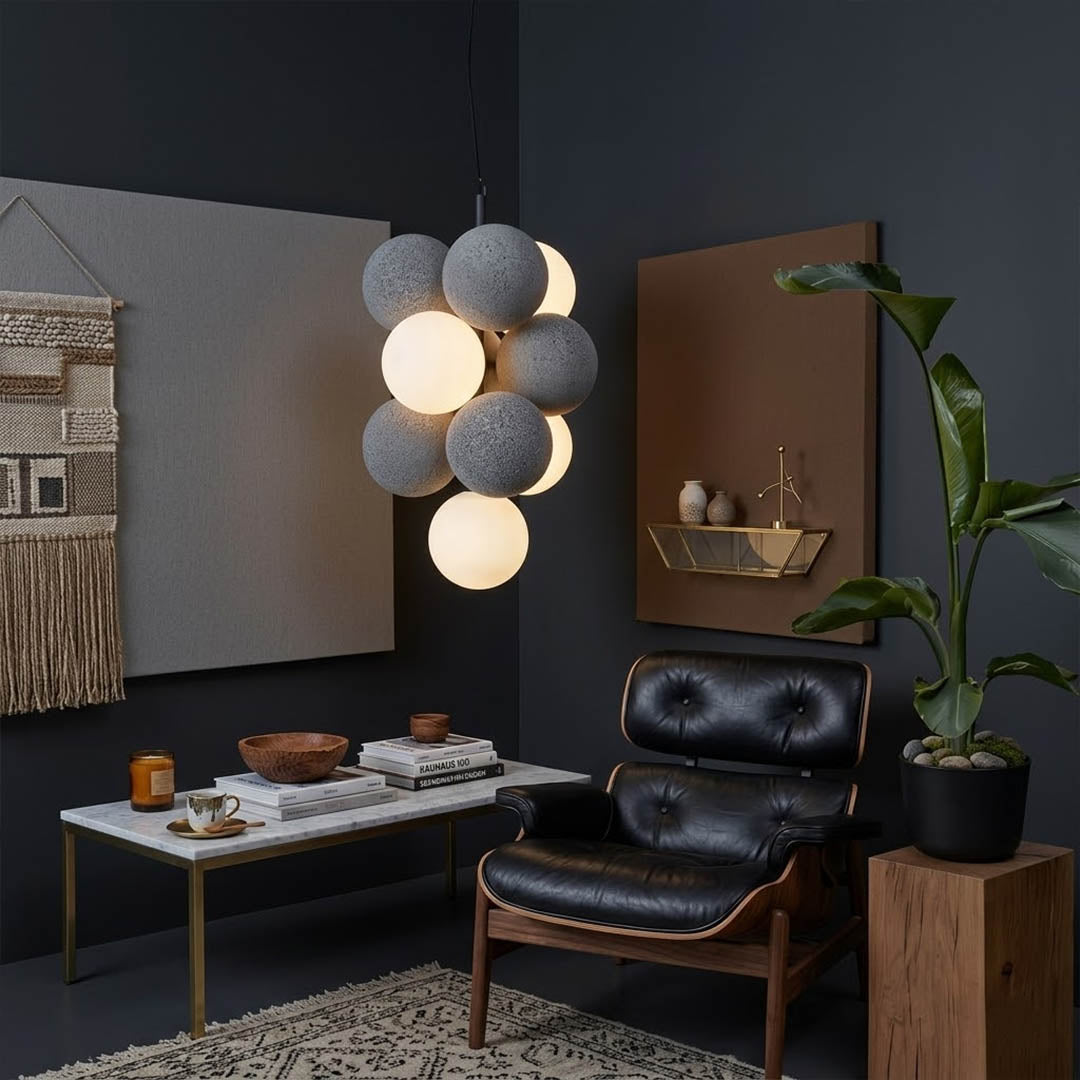 Palina vertical anthracite grey balloon bubble PVC cluster pendant modern foyer entryway statement retro welcoming warm ambient lifestyle interior
