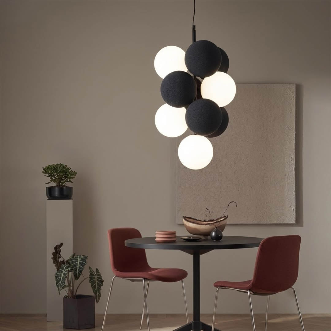 Palina horizontal terracotta balloon bubble PVC cluster pendant kitchen island white marble warm earthy earth tone modern retro statement lifestyle interior