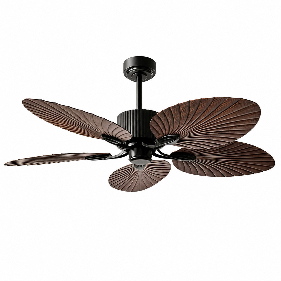 Palma palm leaf ceiling fan tropical bedroom bohemian interior warm light running lifestyle
