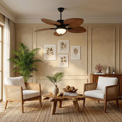Palma palm leaf ceiling fan tropical bedroom bohemian interior warm light running lifestyle