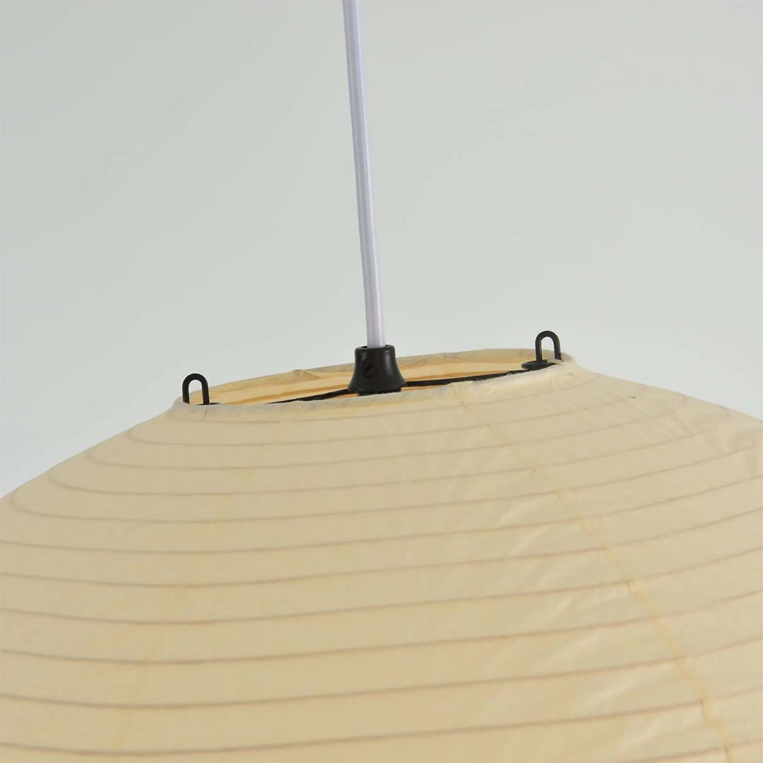 Paper globe pendant bottom shade detail, japandi wabi sabi paper lamp bottom cover
