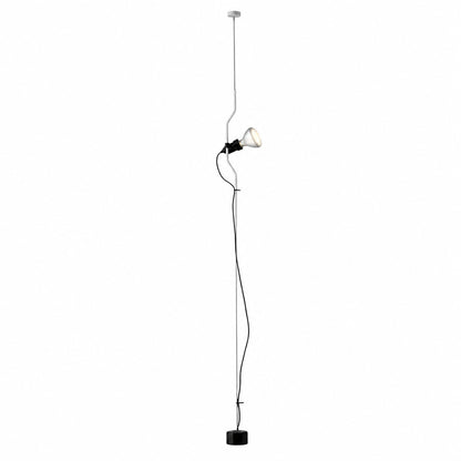 White Parentheses floor-to-ceiling spotlight lamp on a steel cable
