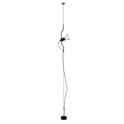 Black Parentheses floor-to-ceiling spotlight lamp on a steel cable