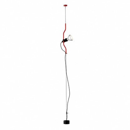 Red Parentheses floor-to-ceiling spotlight lamp on a steel cable
