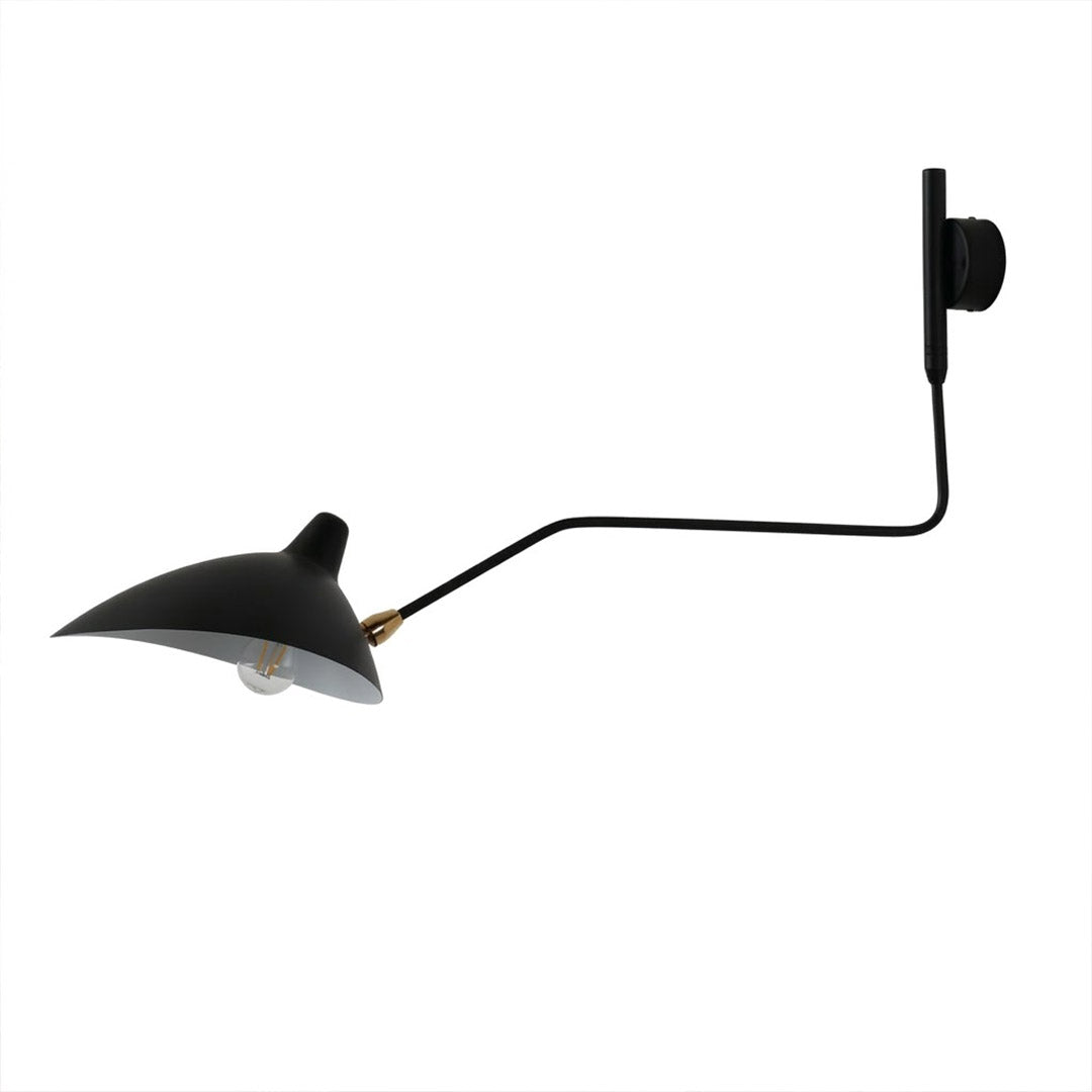 Pavo mid century wall sconce 23.6 inch single arm matte black pivoting reflector white background