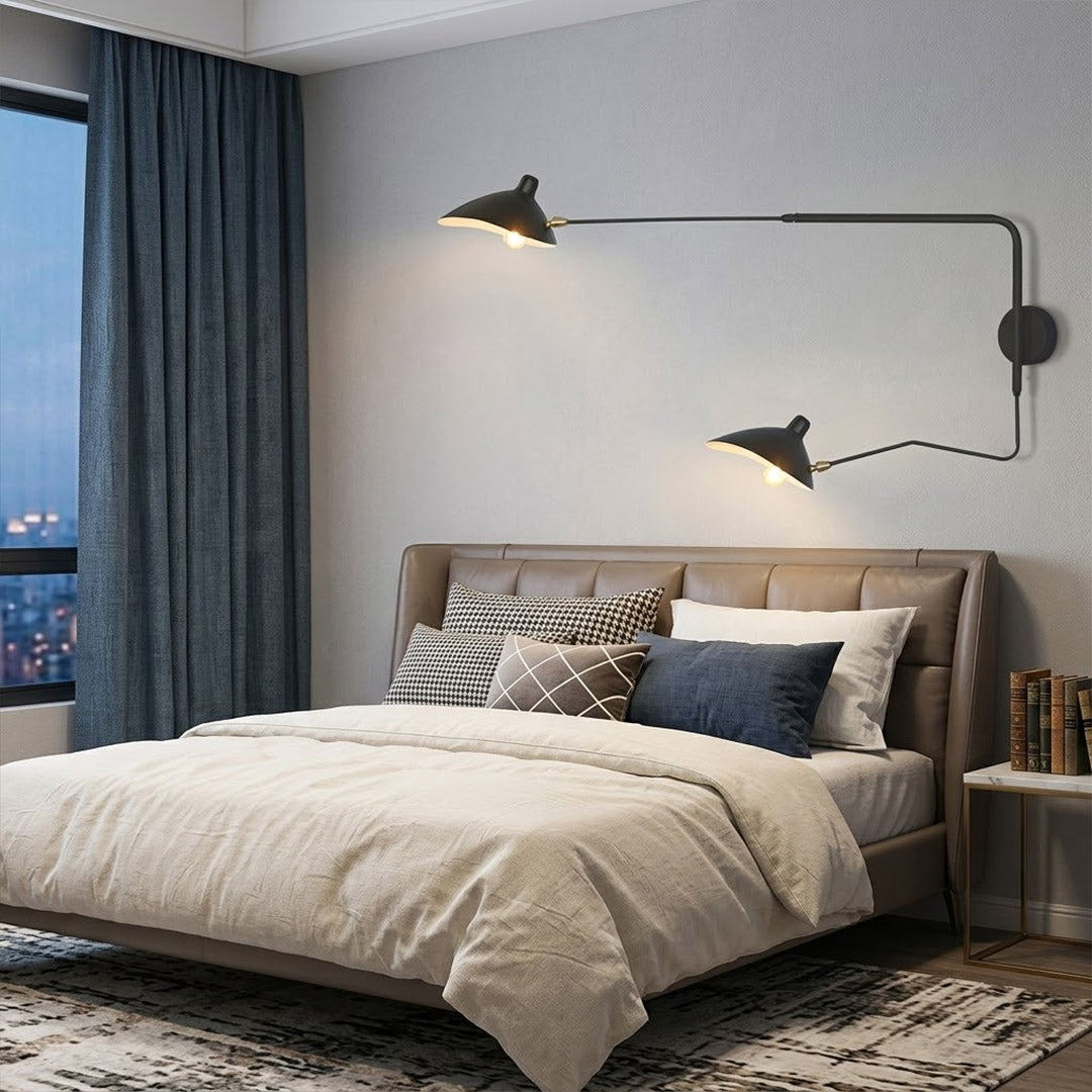 Pavo 23 inch mid century wall sconce hardwired bedside above headboard clean cordless installation modern bedroom