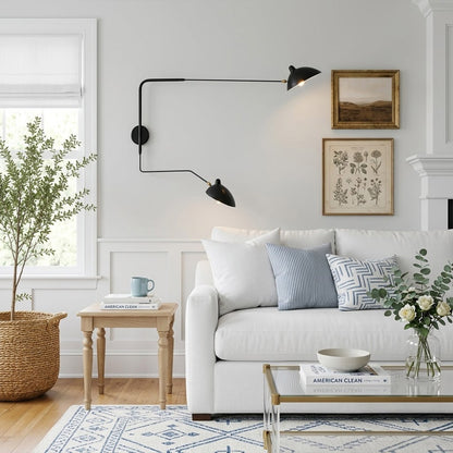 Pavo 31 inch matte white mid century wall sconce Scandinavian living room minimalist neutral palette modern interior