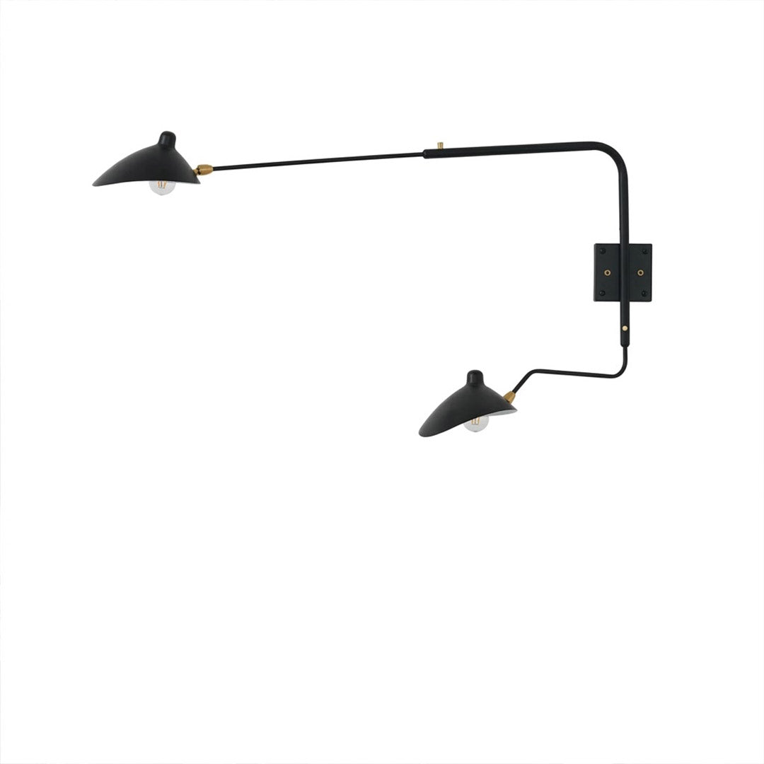 Pavo mid century wall sconce 47.2 inch double arm 2 light matte black symmetric pivoting reflectors white background