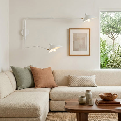 Pavo 31 inch matte white mid century wall sconce Scandinavian living room minimalist neutral palette modern interior