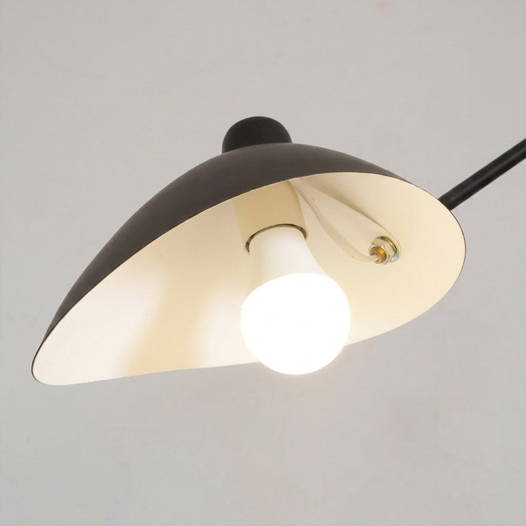 Pavo wall sconce with Vega floor lamp Lyra table lamp Atria wall sconce Cassio chandelier complete Stellar Collection five piece set mid century matte black